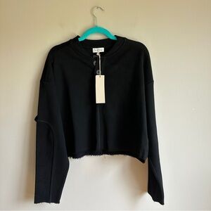 NWT ACOA Black Cropped Raw Hem Sweatshirt Small